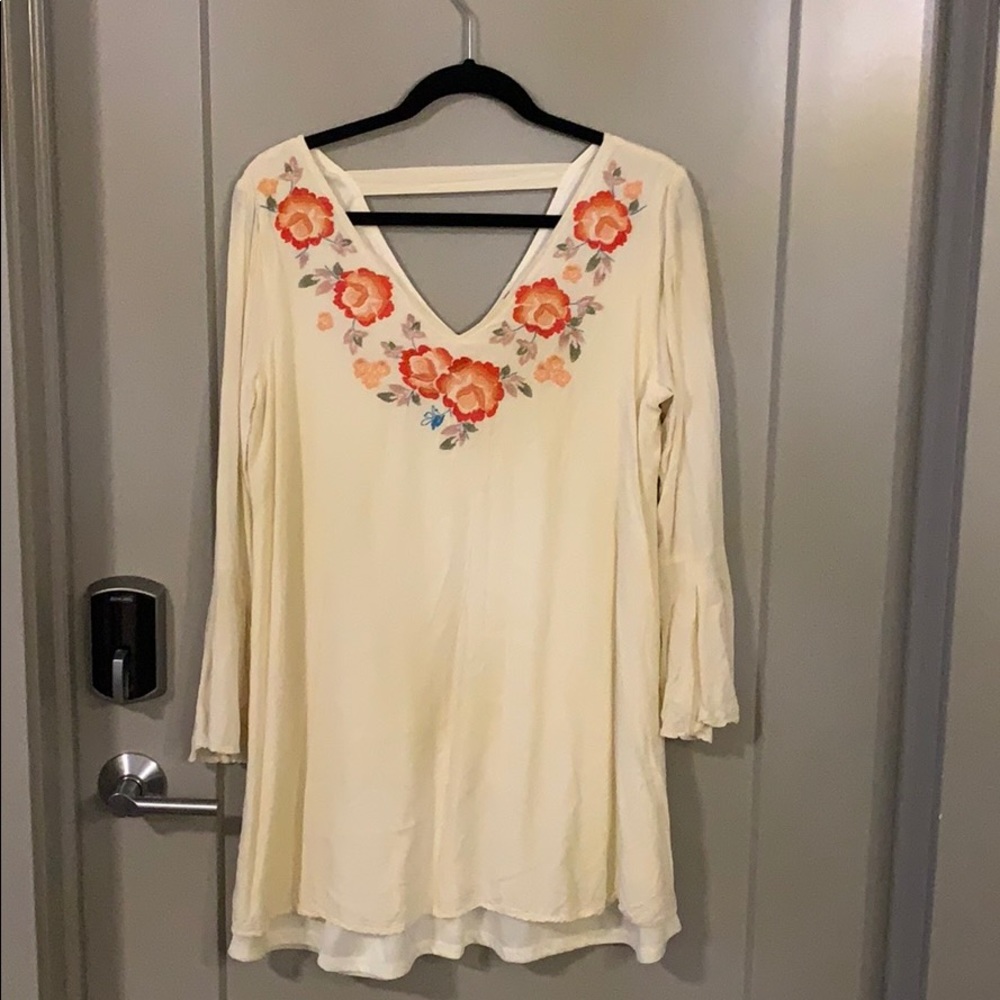 Long Sleeve Dress With Floral Embroidery
